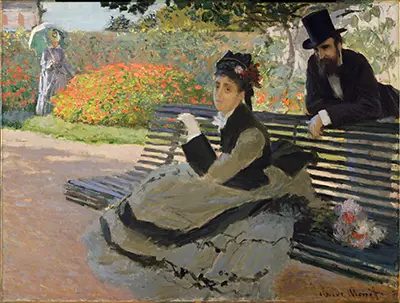 Camille Monet auf einer Gartenbank Claude Monet